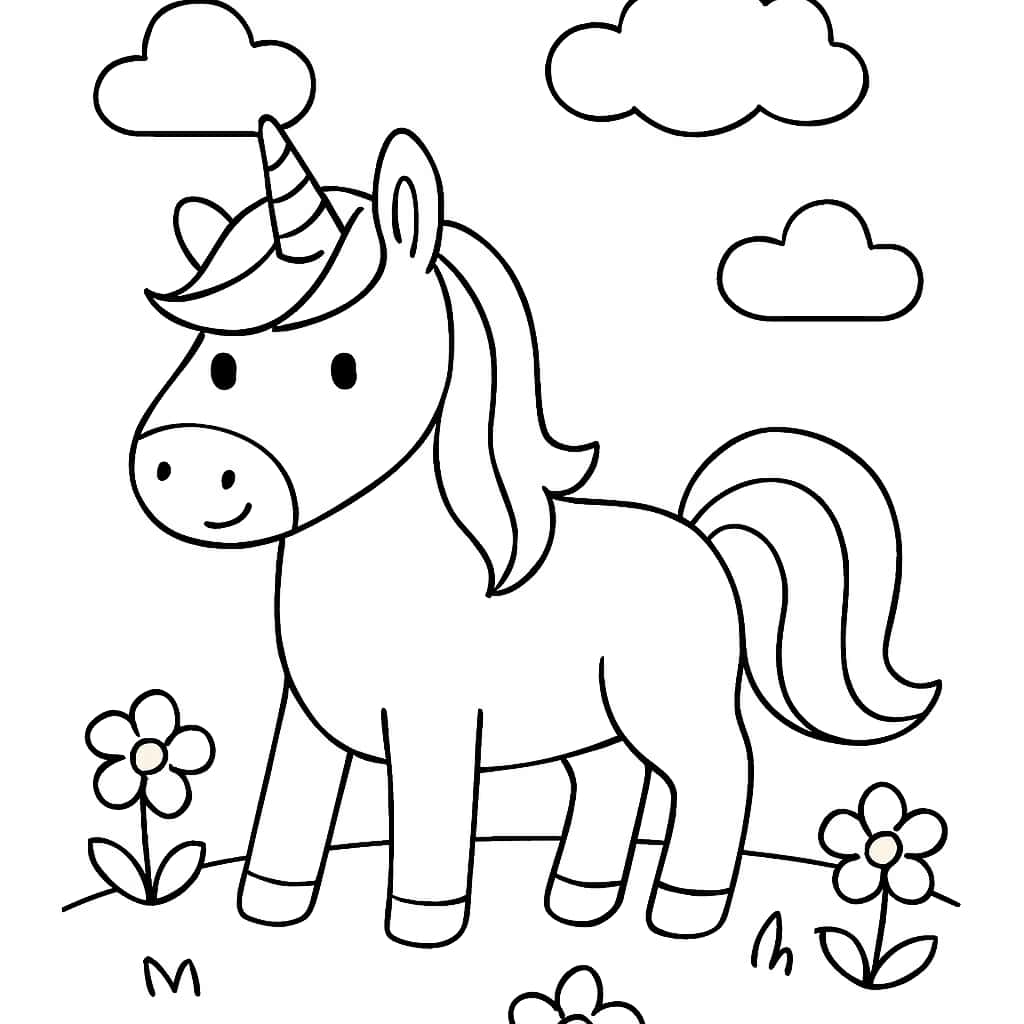 Unicorn Coloring Pages – Unicorn in Meadow for Kids - Coloring Pages