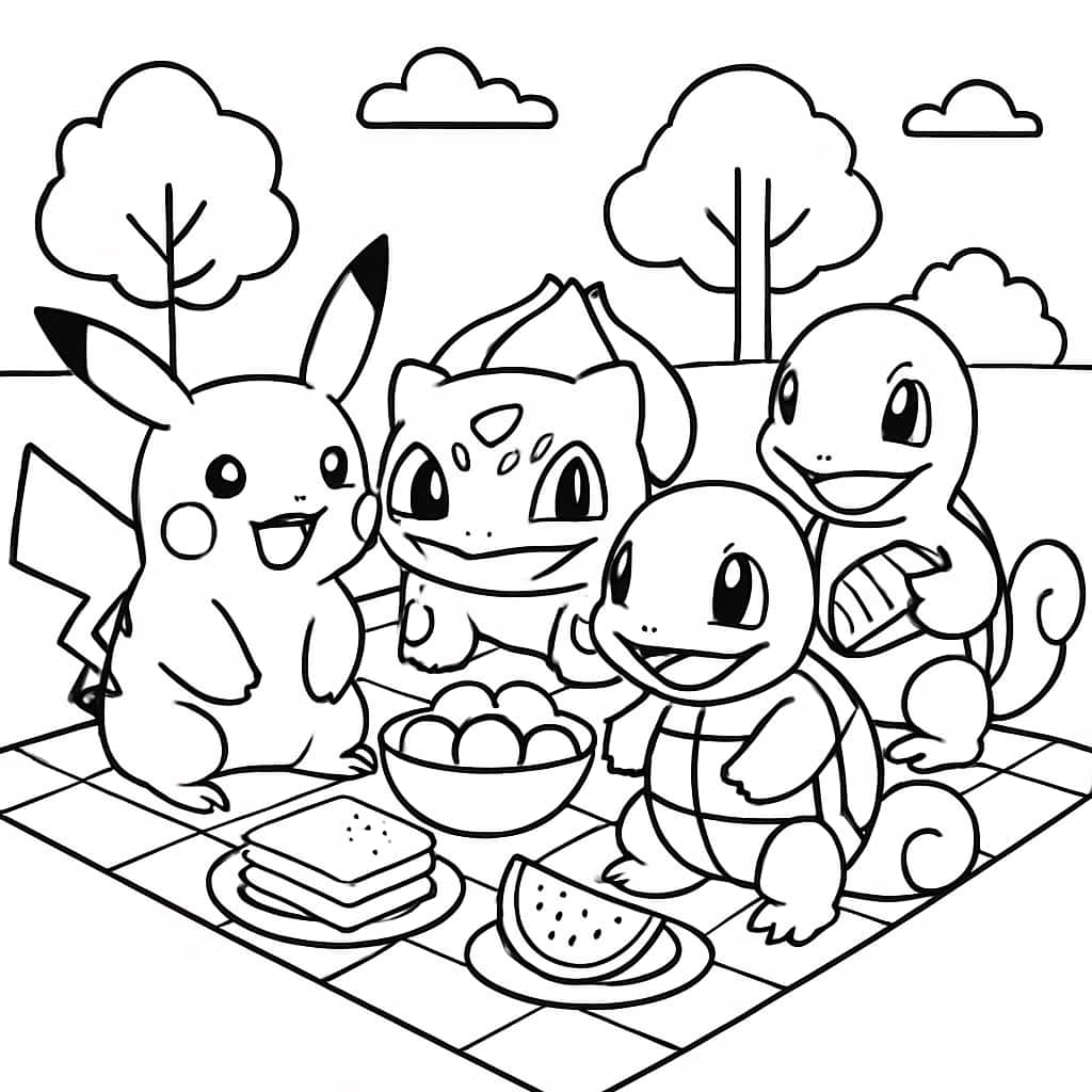 Pokemon Coloring Pages – Pikachu and Friends Picnic - Coloring Pages