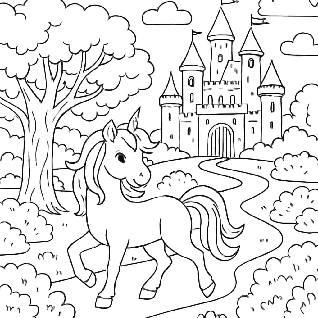 Unicorn Coloring Pages – Unicorn and Castle Adventure - Coloring Pages