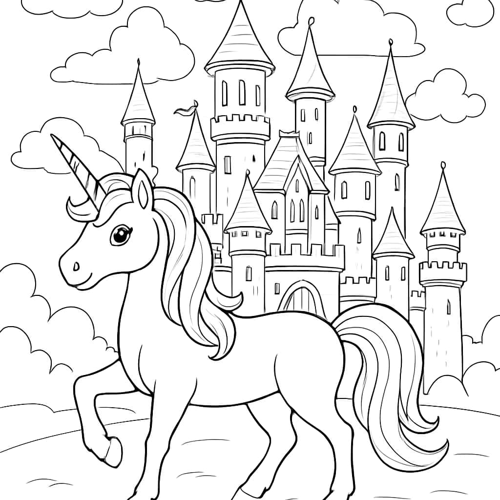 Unicorn Coloring Pages – Magical Castle Dream Printable - Coloring Pages