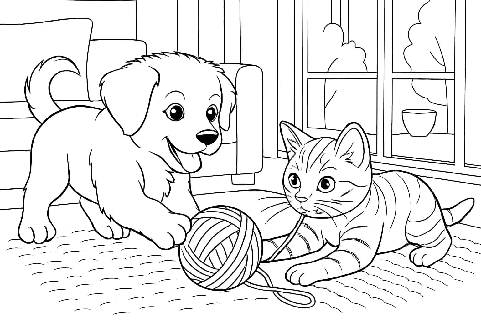 Before and after converting a photo into a coloring page